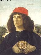 BOTTICELLI, Sandro Portrait of an Unknown Personage with the Medal of Cosimo il Vecchio  fdgd Sweden oil painting reproduction